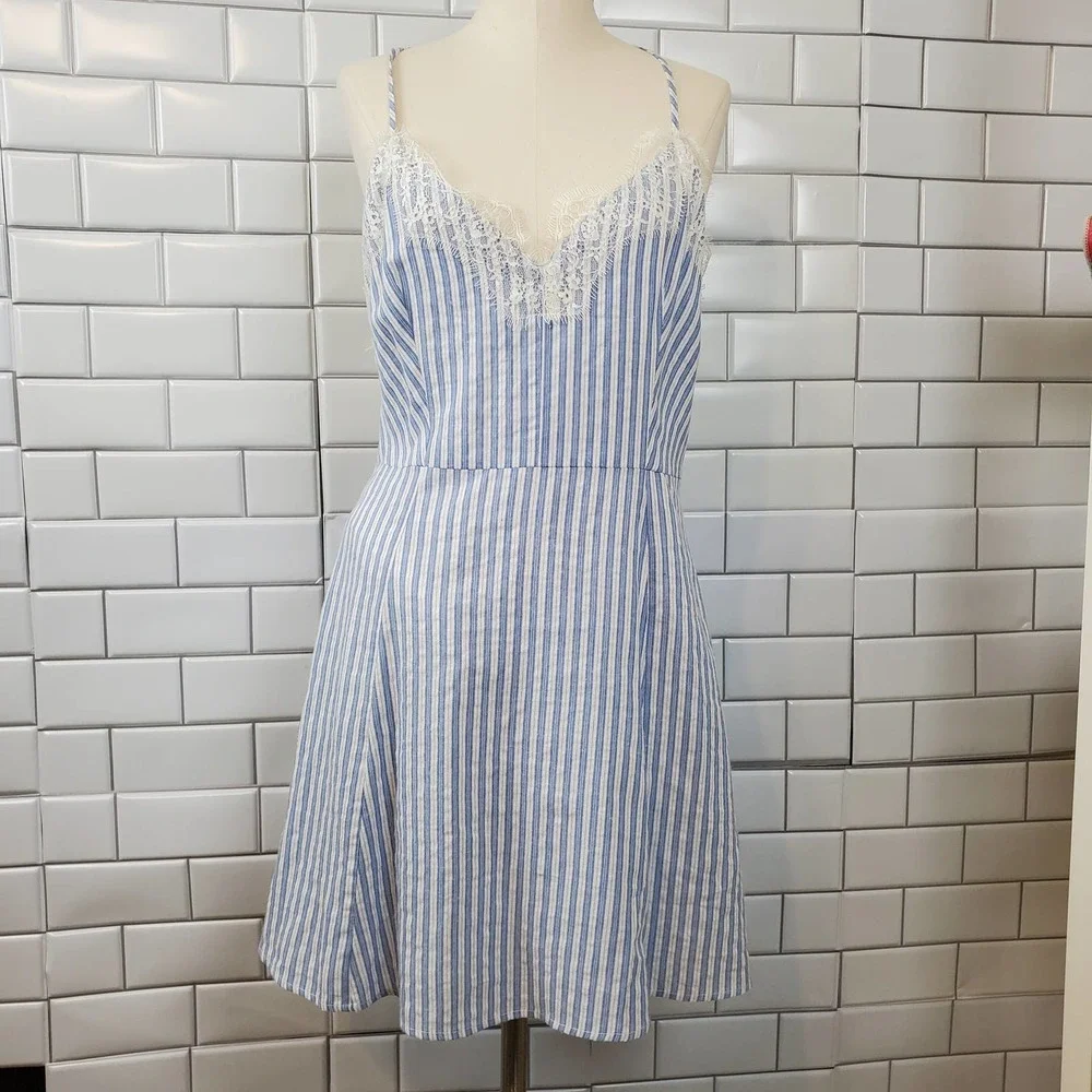 LUSH | BOUTIQUE IVY & LEO STRIPED LACE SUNDRESS SLIP DRESS WOMEN'S LARGE NWT - Picture 4 of 17